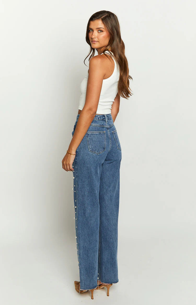 Detailed Mid-Waist Jeans