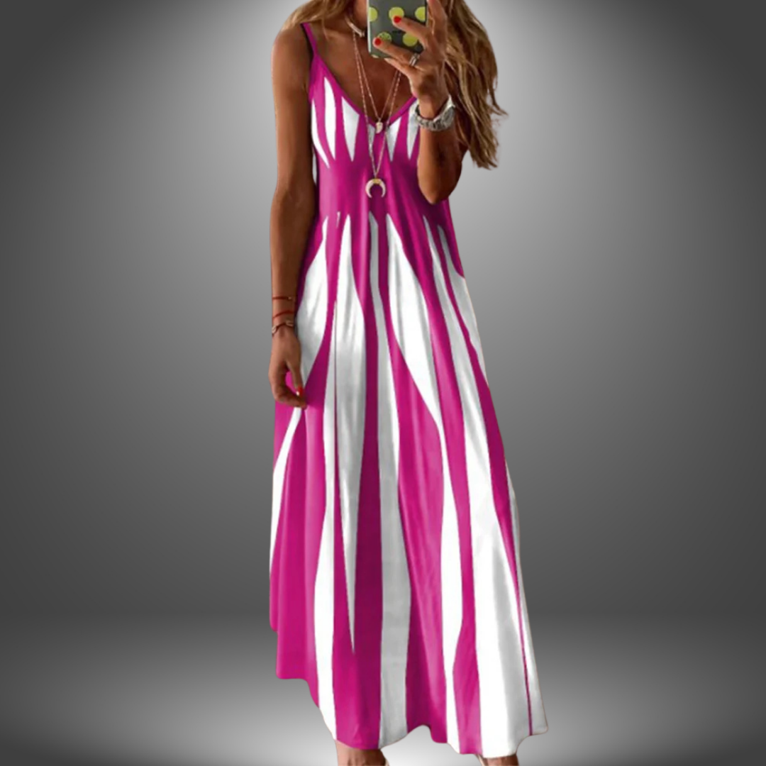 Lylou | Elegant Sleeveless Stripe Printed Long Dress