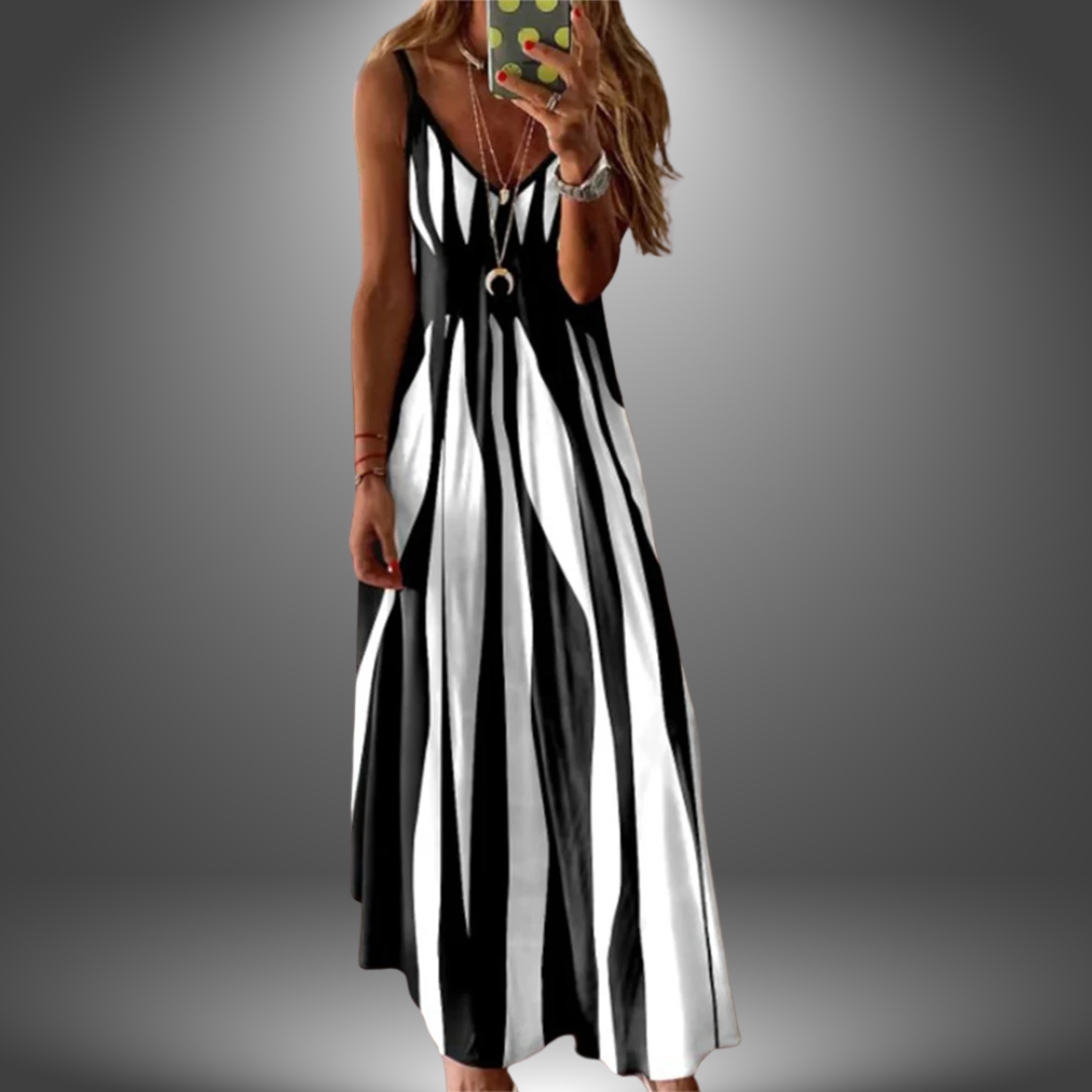 Lylou | Elegant Sleeveless Stripe Printed Long Dress
