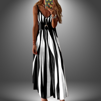 Lylou | Elegant Sleeveless Stripe Printed Long Dress