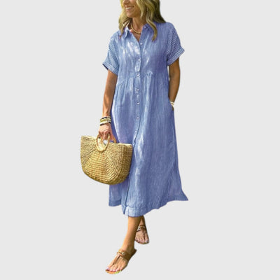 Marian - Striped maxi dress with lapels and buttons