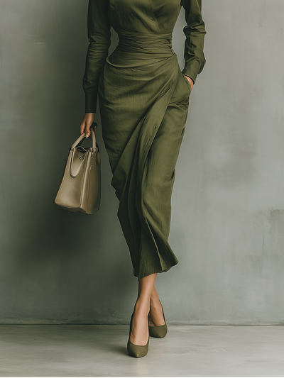 Natalie | Green Cotton Blended Maxi Dress