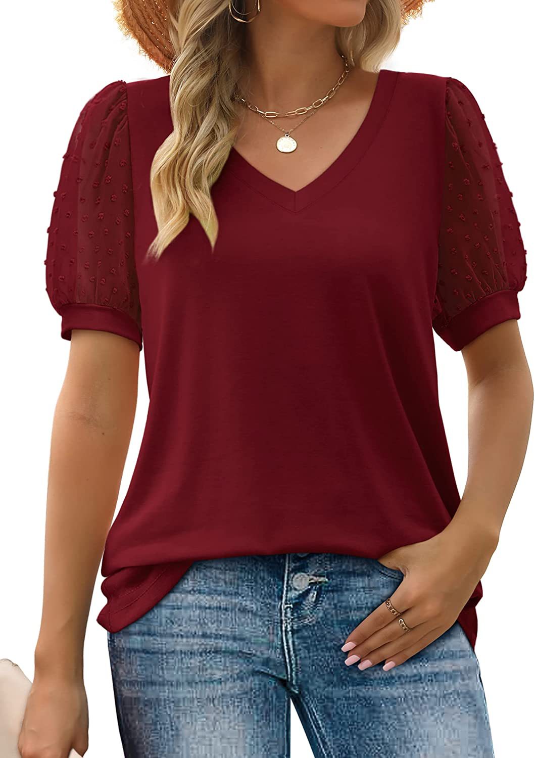 Riley | Sheer Sleeve V-Neck Top