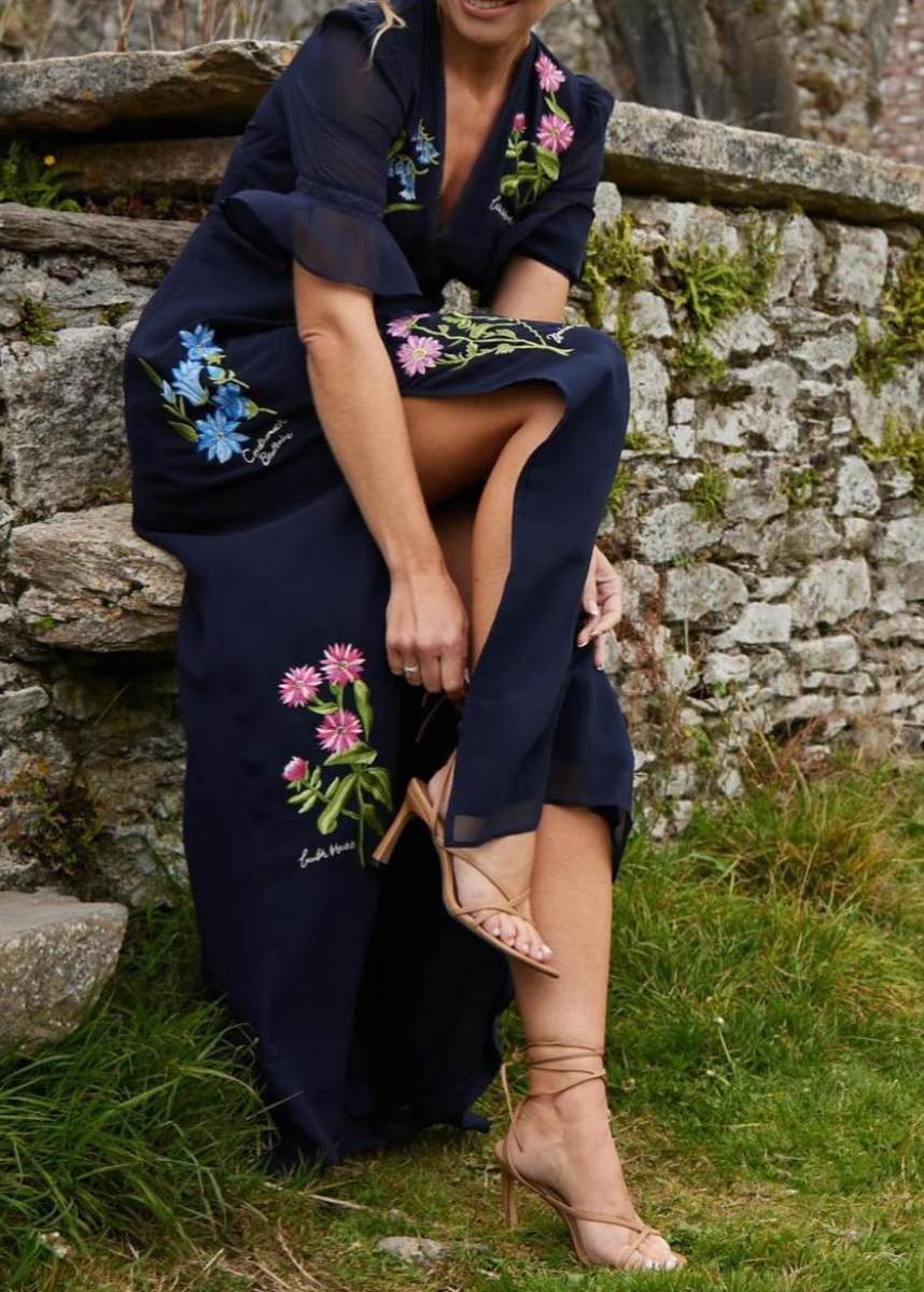 Naomi | Navy Blue Flower Embroidery Elegant Dress