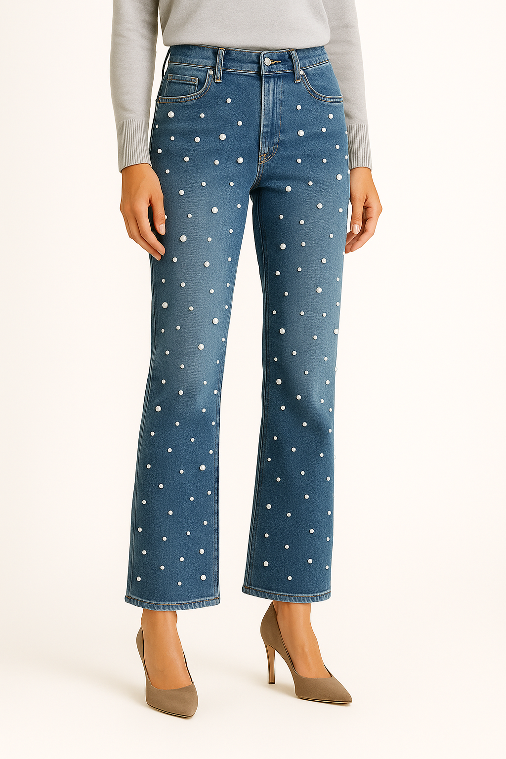 Detailed Mid-Waist Jeans