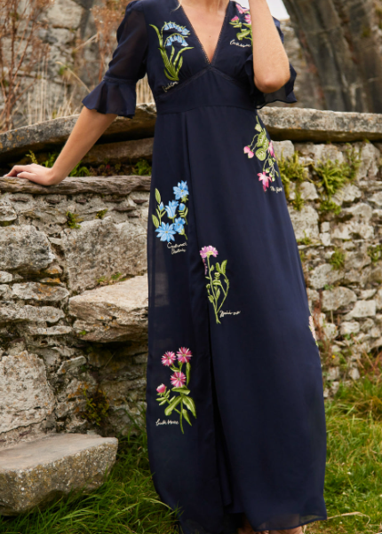 Naomi | Navy Blue Flower Embroidery Elegant Dress