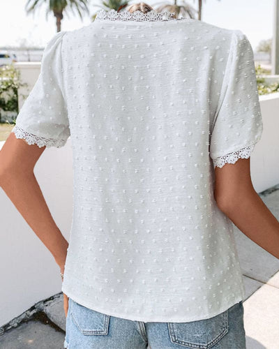 Frances | White Textured V-Neck Summer Blouse