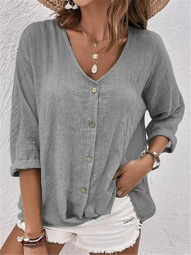 Fleur | Summer Linen Blouse with Fine Button Closure