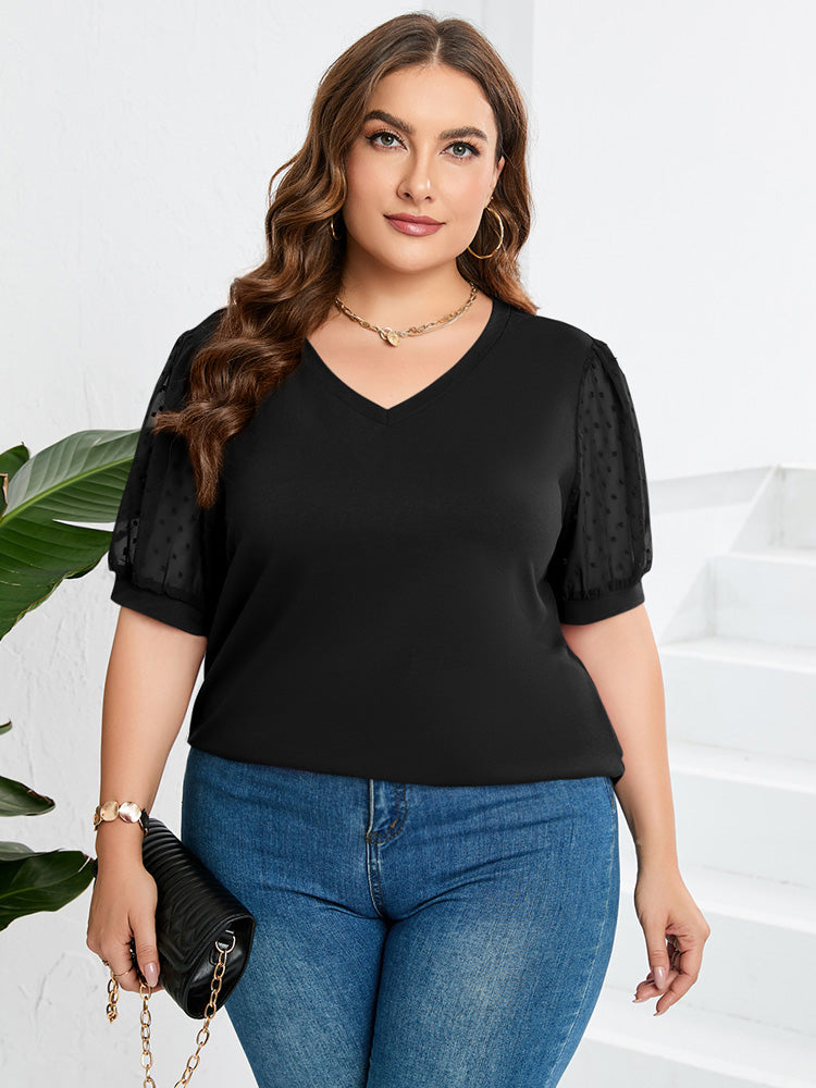 Riley | Sheer Sleeve V-Neck Top