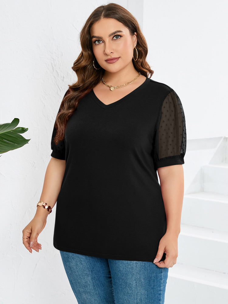 Riley | Sheer Sleeve V-Neck Top