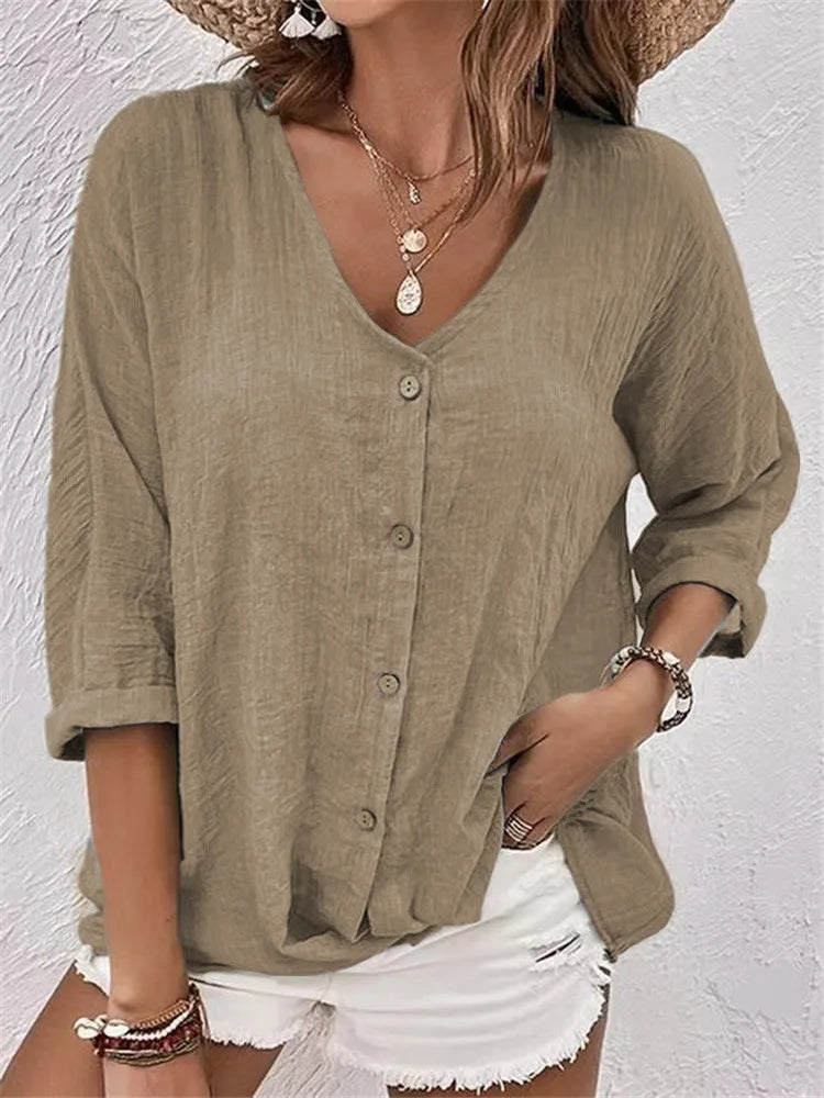 Fleur | Summer Linen Blouse with Fine Button Closure