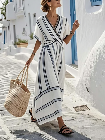 Eryn | Elegant Cross-neck Linen Dress
