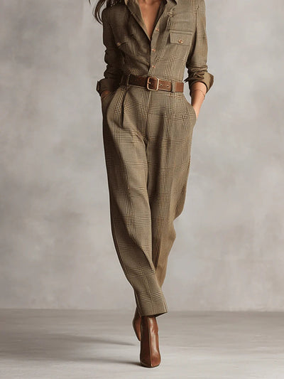Corenne - Elegant Plaid Jumpsuit