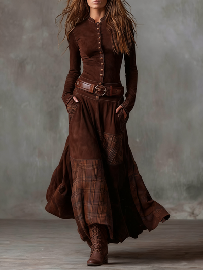 Michelle |Vintage Suede Maxi Dress (With Belt)