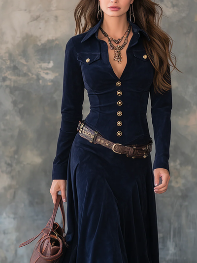 Kimberly | Suede Maxi Dress (With Belt)