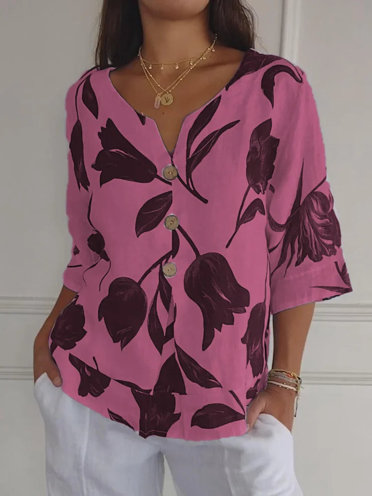 Eluriel - Floral Button-Up Blouse